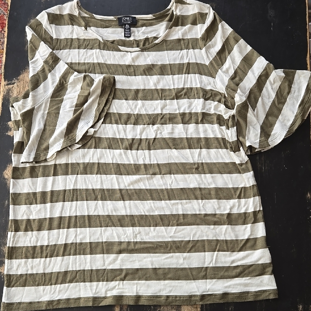 Jones New York Olive Green Striped Women's Top
